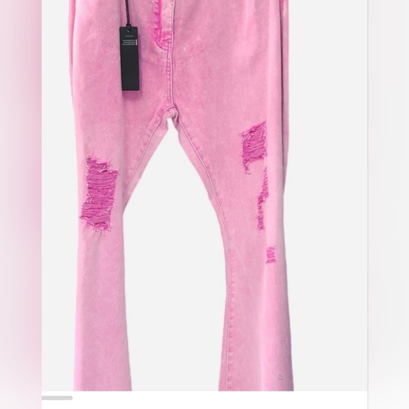 Pink Stone Distressed HighWaist Tummy Control Flare Leg Jeans TALL GIRL FRIENDLY - Picture 2 of 3